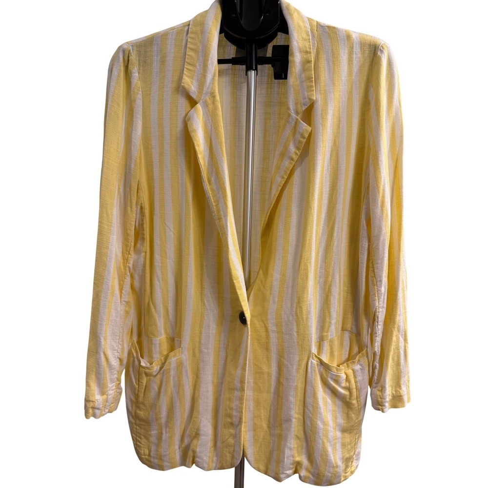 Willow Yellow White Striped Linen Blend Blazer Jacket Womens Medium
